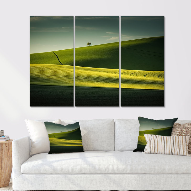 Photo de prairie monochrome verte - ensemble d'art mural sur toile prairie, Toile tendue, H 40 po x l 60 po x P 1 po