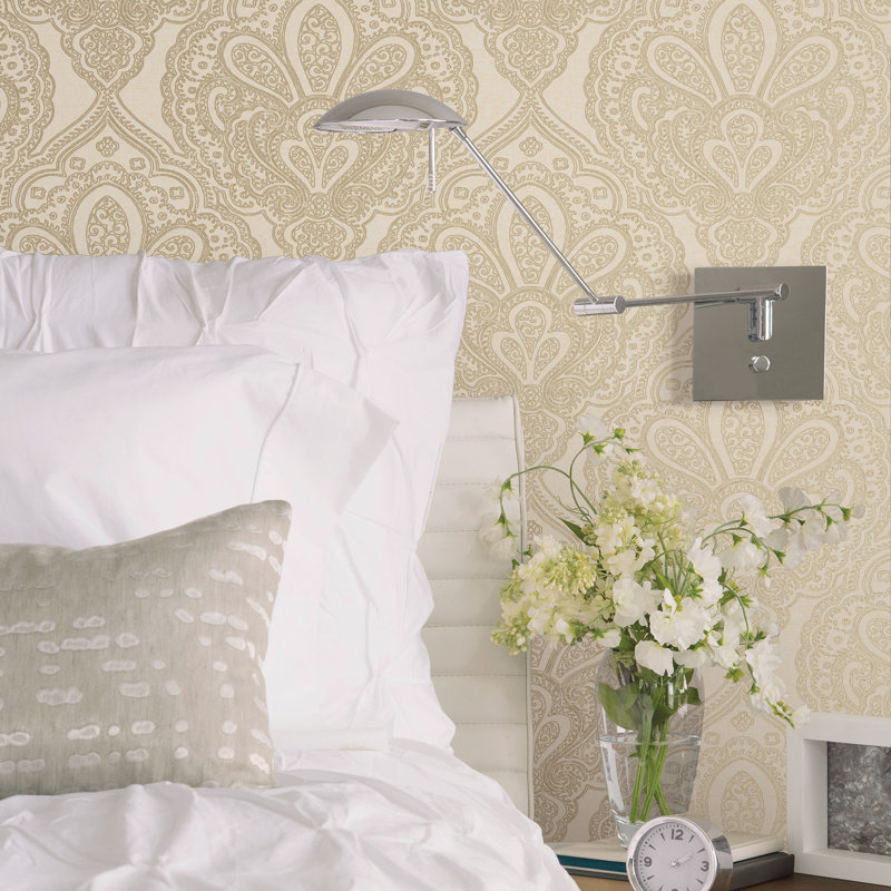 Emporium Metallic Mehndi Damask 3D Embossed 33' L x 21" W Wallpaper Roll, Gold