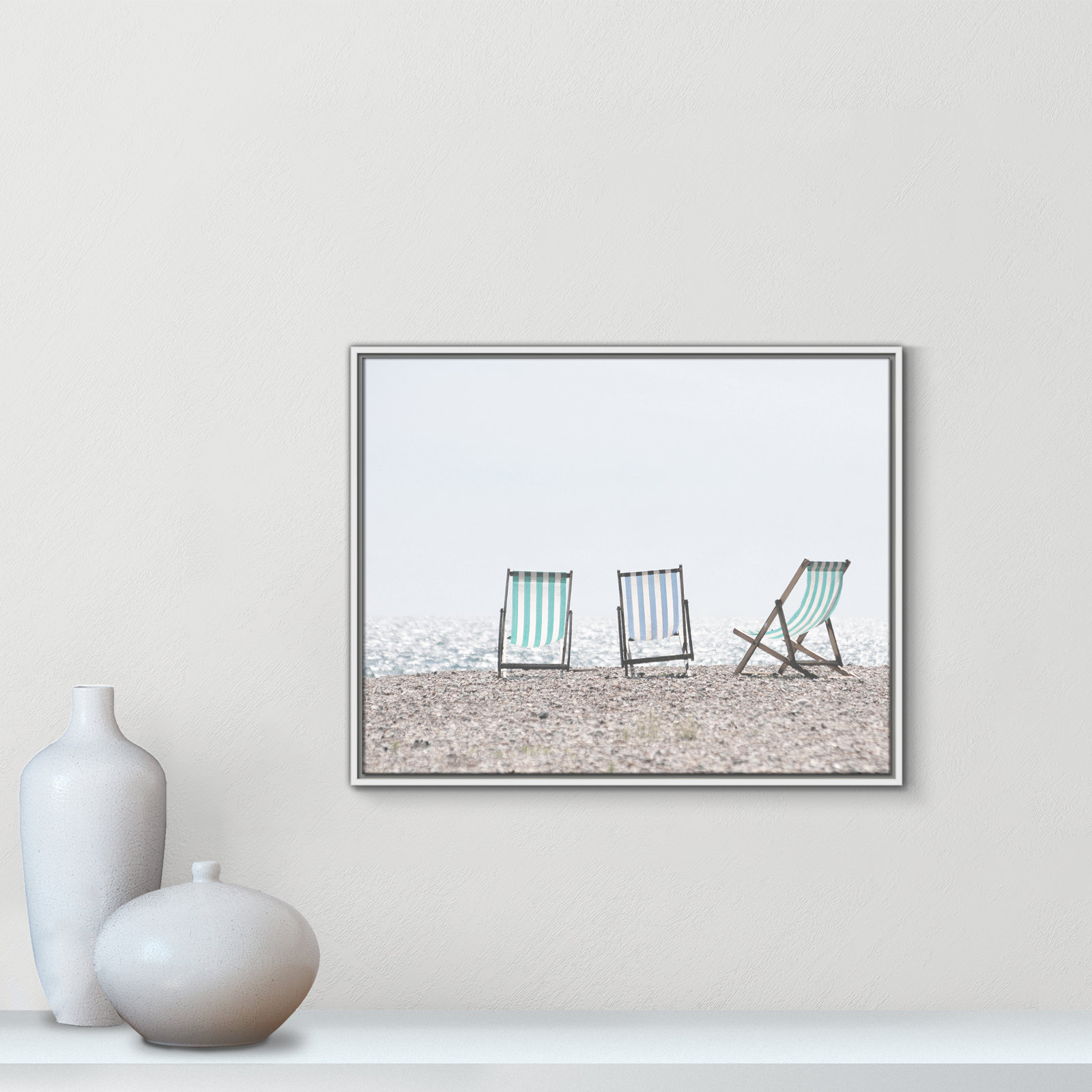 Beach Chairs - Photograph Print, White Framed Canvas, 23.5" H x 29.5" W x 2" D