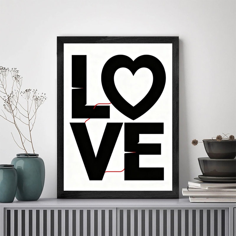 Reproduction d'art encadrée noire rétro pleine d'amour, H 17 po x l 13 po