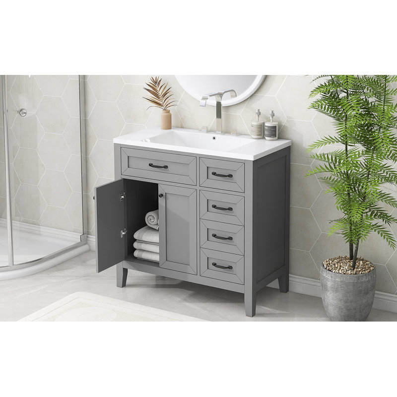 Armoire de salle de bain 36 po avec tiroirs, Gris