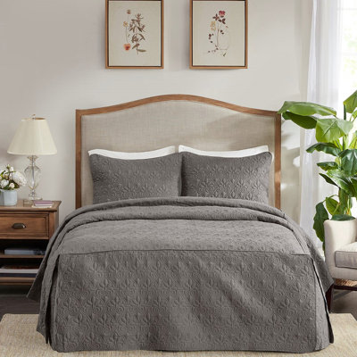 Très grand couvre-lit très grand 3 pièces gris foncé en microfibre douce, rembourré à 100%, literie de rêve