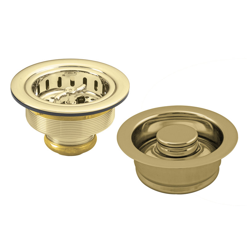Kitchen Sink Basket Strainer with Waste Disposal Flange and Stopper Set, Polished Brass