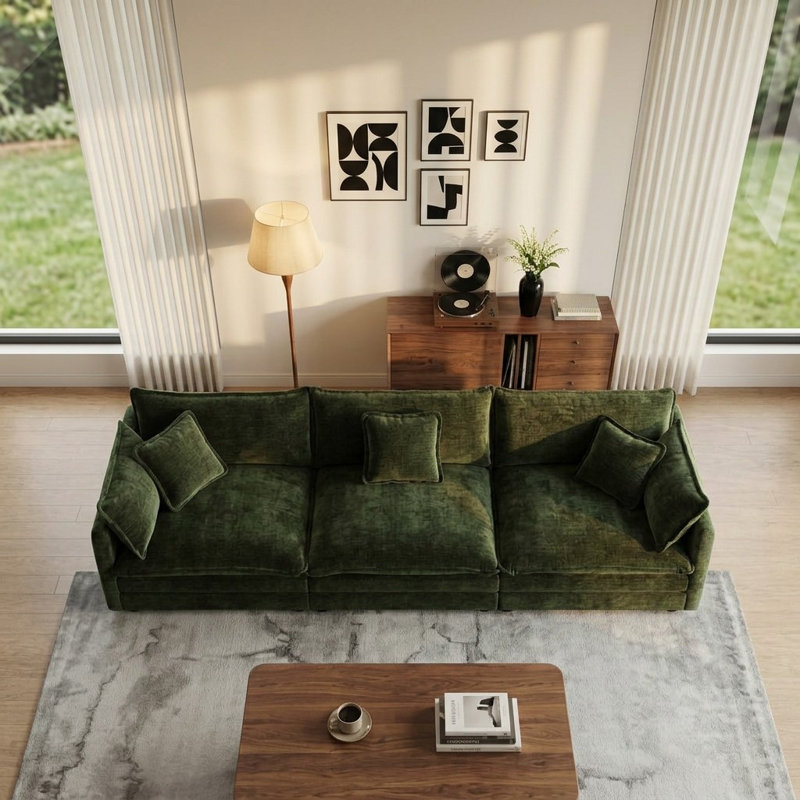 Canapé rembourré, canapé en chenille, 3 places, pour le salon, Vert