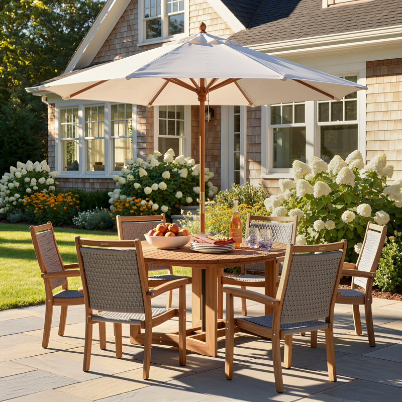 Fleur 6 - Person Wood Patio Dining Set with Round Table