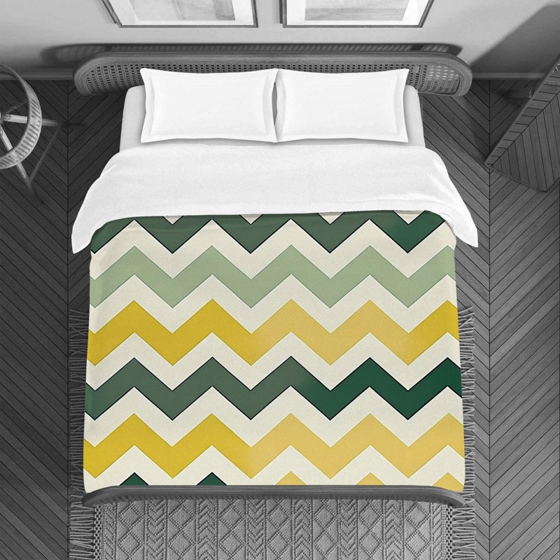 Housse de couette à chevrons, Housse de couette très grand, Vert / jaune