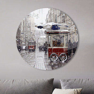 Vintage Tram Landscape On Istiklal Street Depicted In Artistic Glass Wall Decor Ideal For Adding A Retro Touch To Any Room
