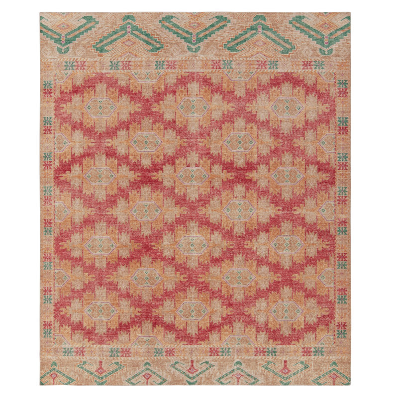 Distressed Homage Hand Knotted Wool Geometric Area Rug, Rectangle 13' x 18'