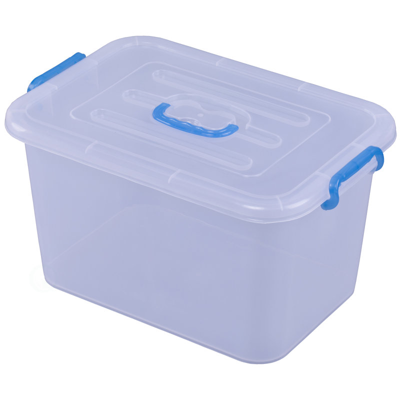 Large Clear Plastic Stackable Storage Box with Blue Handles