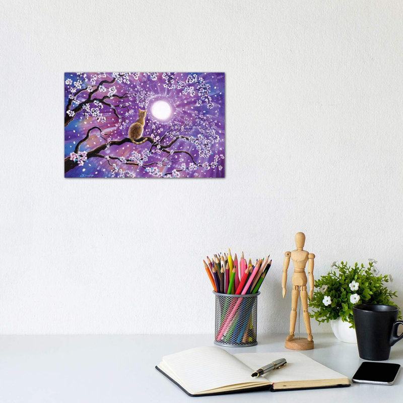 Champagne Tabby Cat In Cherry Blossoms by Laura Iverson - Wrapped Canvas Painting, 20.32 cm H x 30.48 cm W