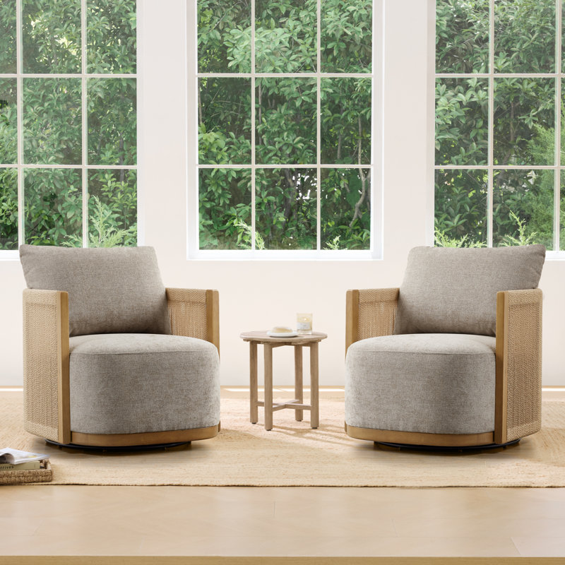 Boho Upholstered Swivel Armchair, Mink