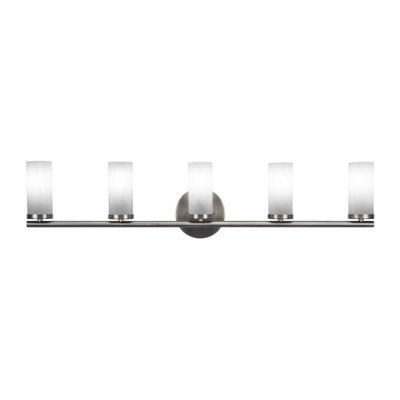 Trinity 5 Light Bath Bar Shown With 2.5” White Marble Glass
