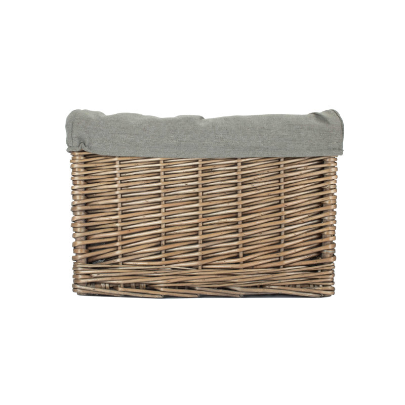 Square Wicker Storage Basket with Lining, 20cm H x 28cm W x 28cm D, Antique Wash/Grey