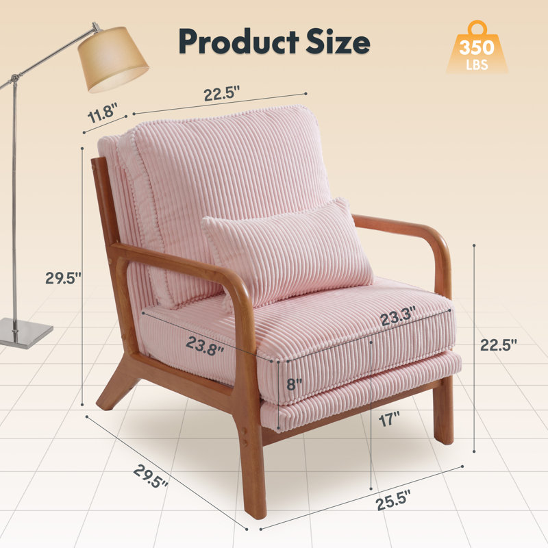 Chaise d'appoint en velours côtelé Mid-Century, Rose