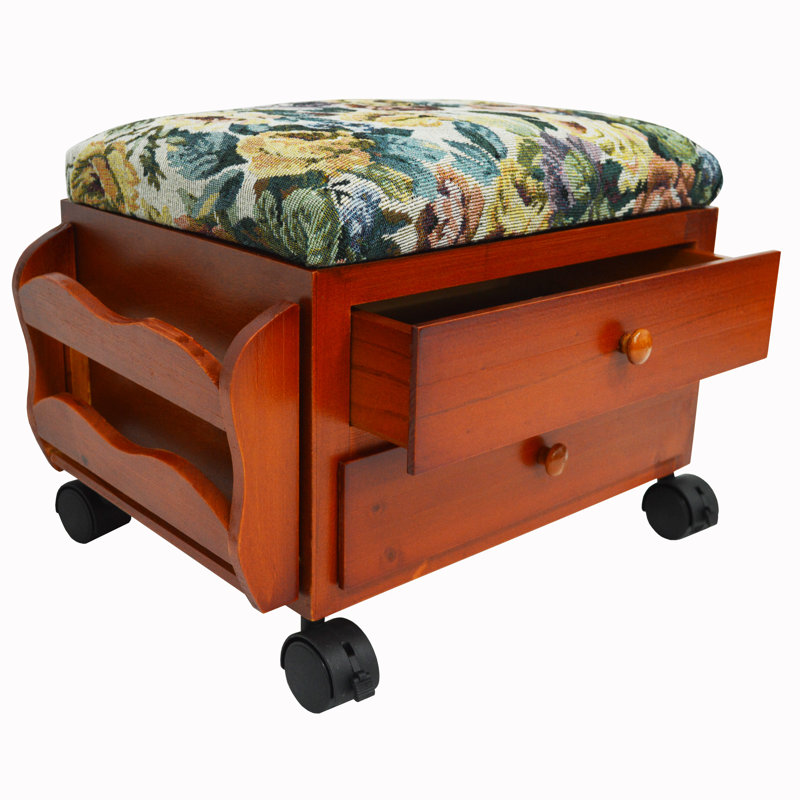 38cm Wide Rectangle Floral Ottoman with Storage, Pine
