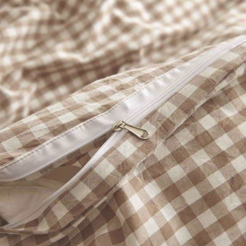 Nayoroom 3 Pieces Gingham Duvet Cover 100% Washed Cotton Plaid Checkered Duvet Cover Set Modern Grid Bedding Set With Zipper Closure Corner Ties