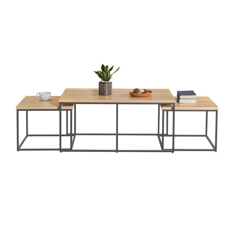 Alaterre Furniture Coffee Table Set - 3PC Industrial Nesting Tables with Large Table and Side Tables
