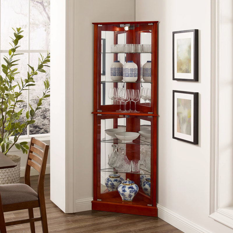 Vitrine de coin avec lumières - Miroir à dossier en cerisier réglable avec personnalité et intérêt pour la Chine, Cerisier