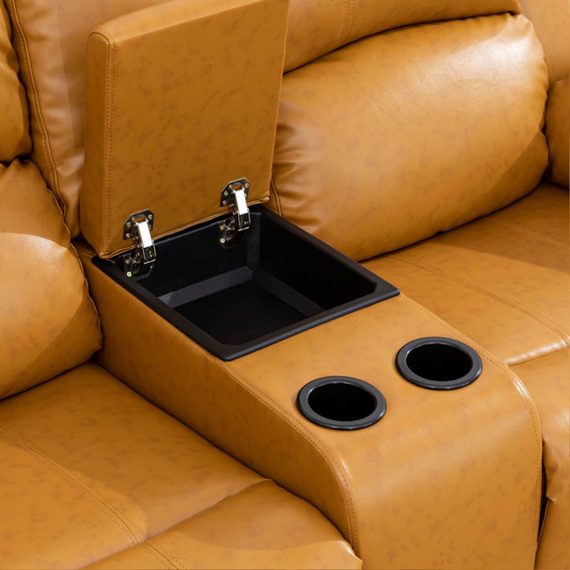 Causeuse inclinable électrique Ginger, canapé inclinable double en tissu résistant à l'usure avec seau de rangement et porte-gobelets