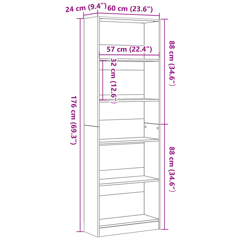 Book Cabinet Display Rack Bookshelf Storage Shelf Rack Engineered Wood, Black Oak, 176 cm, 60 cm