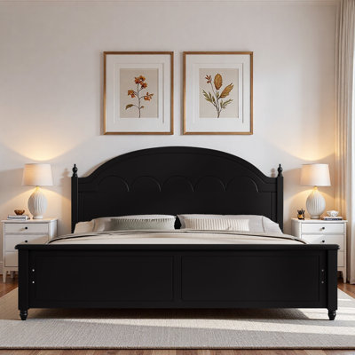 Wooden Bed Frame With Arched Headboard