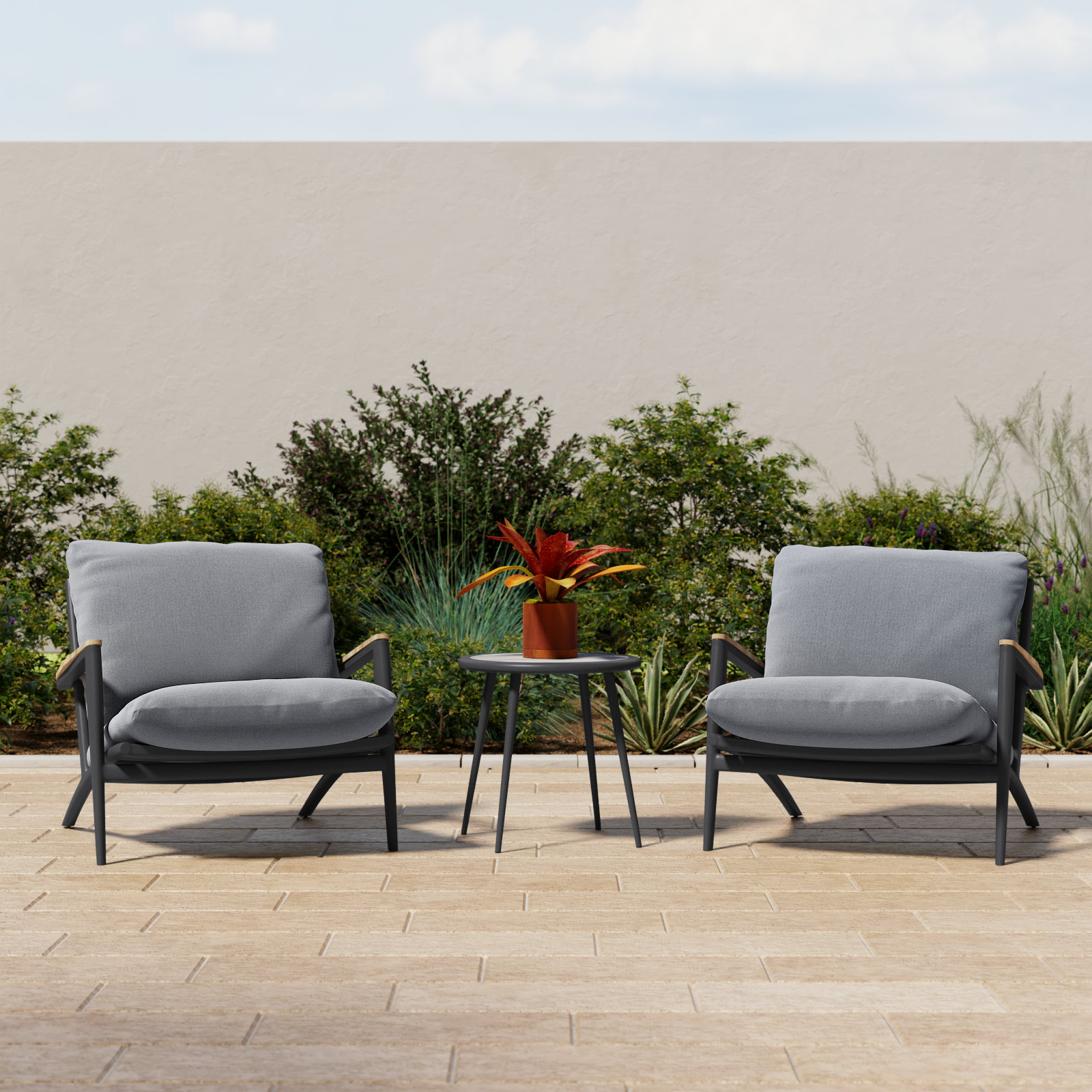 Hiram 2-Person Teak Patio Seating Group, Gray