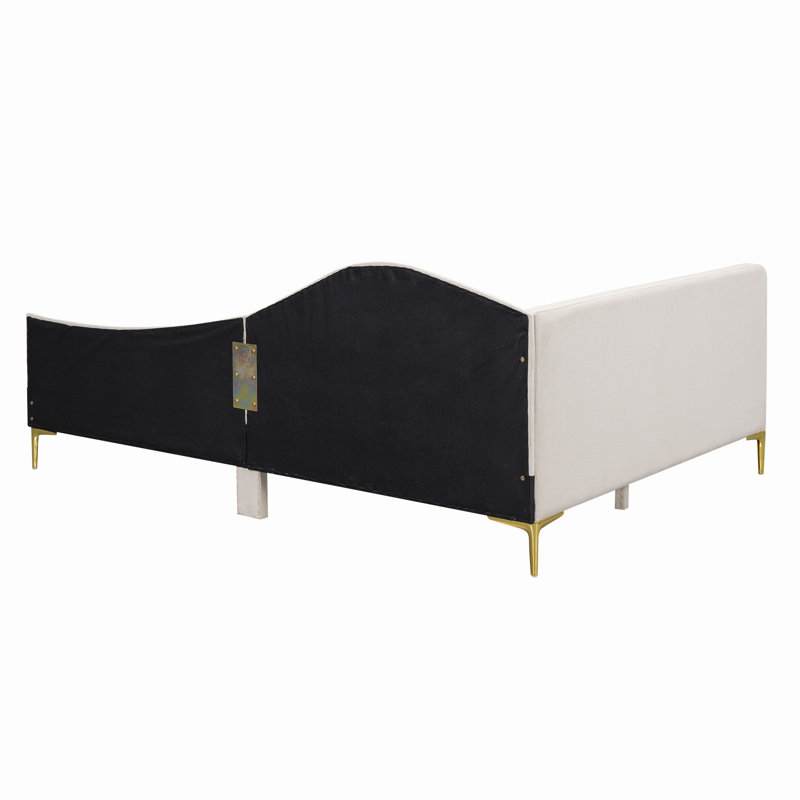 Full Upholstered Daybed With Headboard And Armrest, Beige