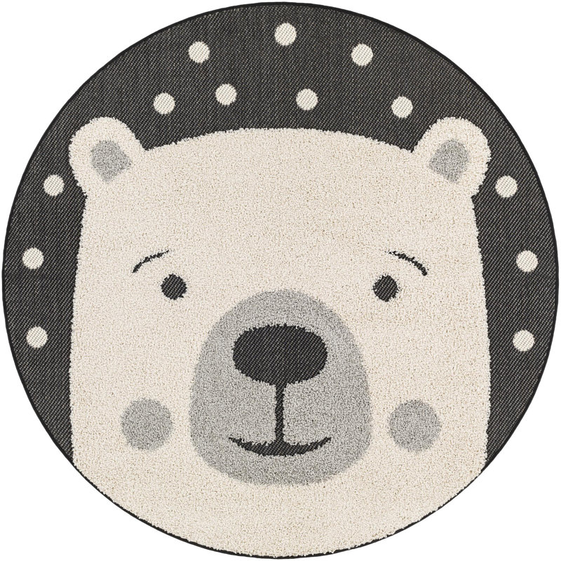 Tapis intérieur / extérieur rond en polypropylène tissé à la machine gris / crème Abrahamson, Rond 7 pi 10 po