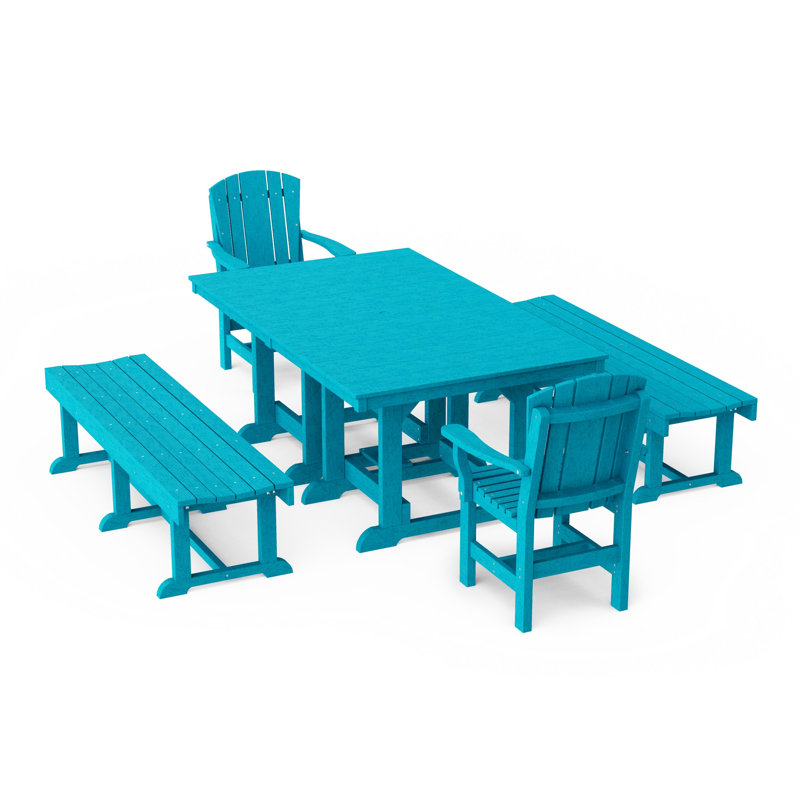 Ensemble de salle à manger rectangulaire avec bancs 5 pièces Heritage, Bleu Aruba