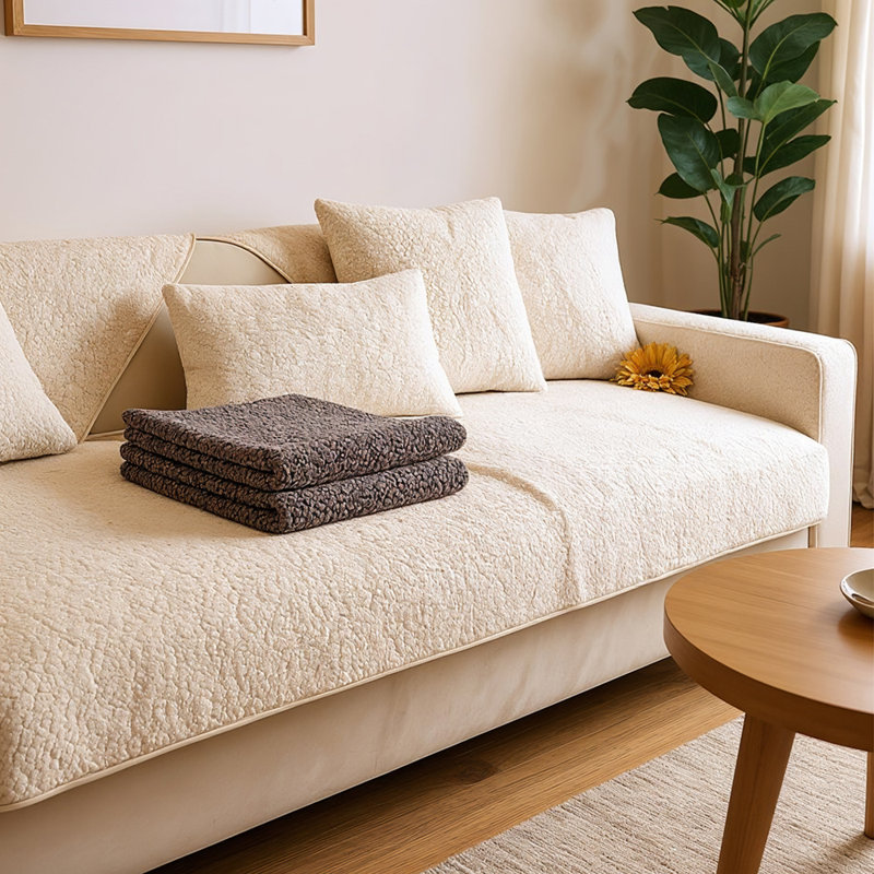 Polyester Sofa Slipcover, Beige, 90cm H x 240cm W x 90cm D