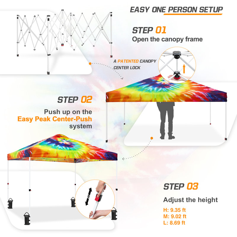 Pop Up Canopies 10 Ft. W x 10 FT. D Metal Party Tent Canopy, Cosmic Tie Dye