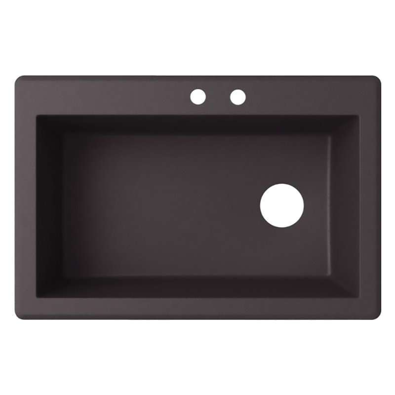 33'' L Single Bowl Quartz Kitchen Sink, 2 Hole, Nero