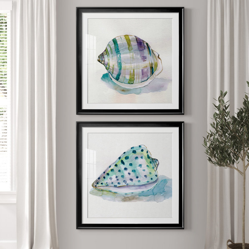 Malecon Shell III - ensemble de 2 reproductions d'art sur toile tendue, Blanc, Papier avec cadre noir