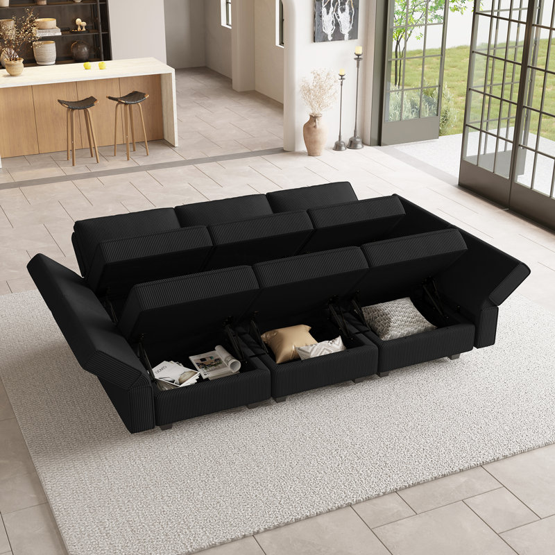 Canapé-lit modulaire Corduroy, Velours côtelé noir
