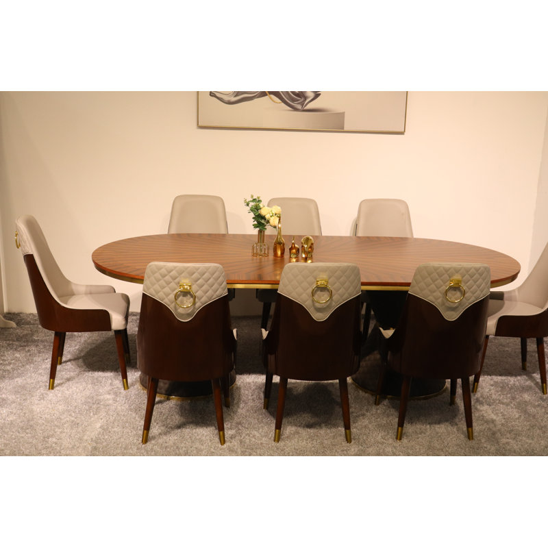 9 Pieces Vogue Lux Rectangular Dining Set, Gray