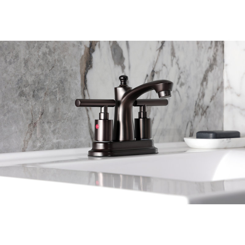 Kingston Brass Manhattan Two-Handle 3-Hole Deck Mount 4" Centerset Bathroom Faucet with Pop-Up Drain, Oil Rubbed Bronze