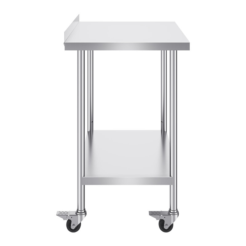 Table de travail en acier inoxydable 61 x 61 x 102 cm, table de préparation alimentaire professionnelle avec roulettes, table de travail robuste, table de travail en métal à hauteur réglable pour restaurants, maisons et hôtels