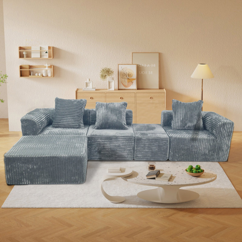 Canapé modulaire modulaire avec 4 sièges et 1 repose-pieds, canapé Cloud avec méridienne surdimensionnée pour un salon confortable