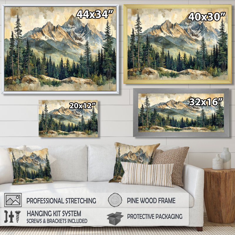 «Gradus Mountain Treescape Mountain Layers I - Mountains», reproduction d'art sur toile encadrée, Noir, H 28 po x l 60 po