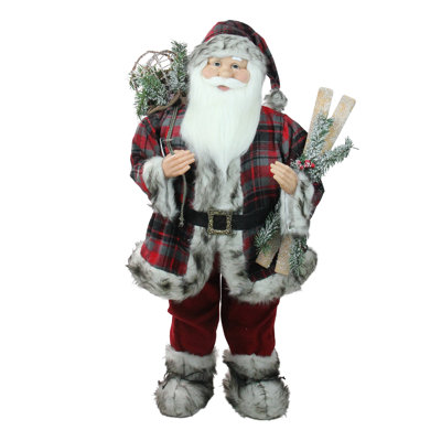 Lekeia Standing Santa Claus with Frosted Pine Grey Snowshoes and Skis Christmas Figure