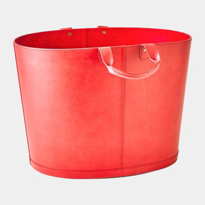 Oversized Oval Leather Basket-Deep Red