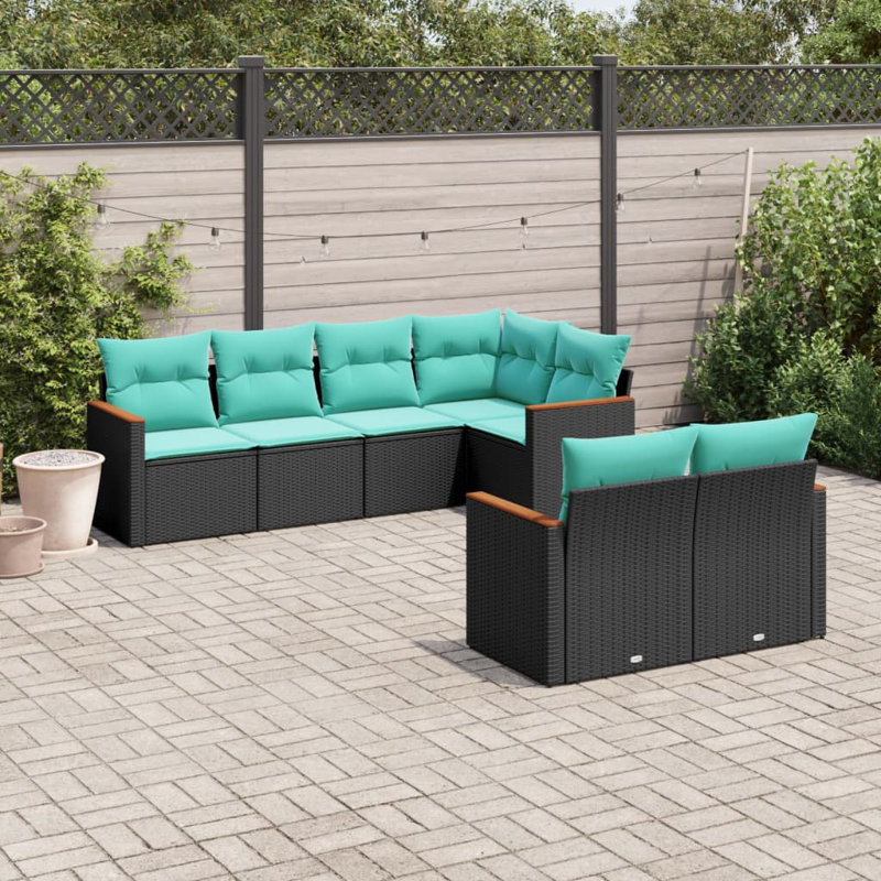 Ensemble de canapé de patio 7 pièces avec coussins en polyester Latitude Run®, Bleu, Noir