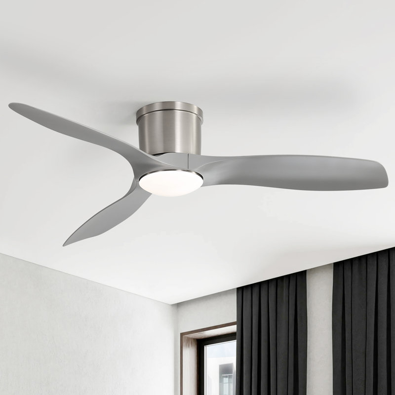 52" Modern Style 3-blade Flush Mount Ceiling Fan Light With Remote Control, Supports Mobile Phone Connection And Voice Function