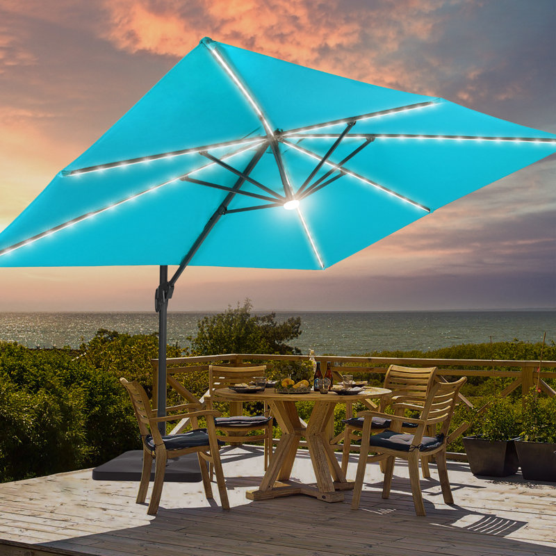 Parasol rectangulaire en porte-à-faux avec base 138 po x 108 po Rozalinda, Bleu lac
