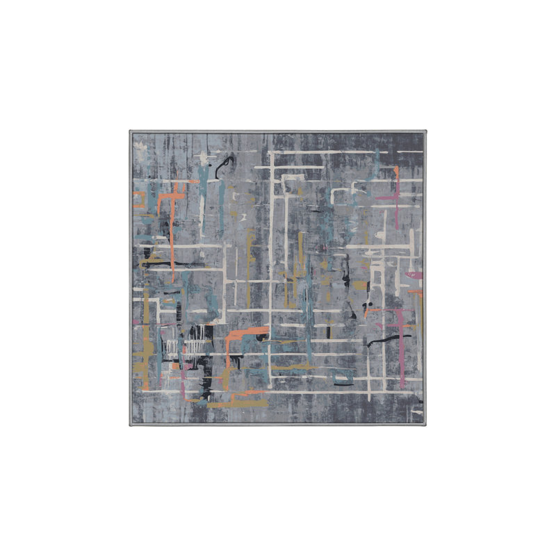Tapis gris lavable à la machine, Carré 6 pi