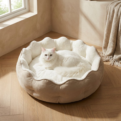 VelvetRest Cream Two-Tone Bolster Lounge Cat Bed
