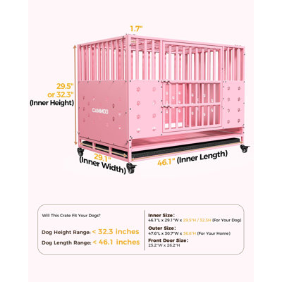 48'' Heavy Duty Dog Crate For Large Dogs, – Upgraded Chew-proof Panels, Comfort-widened Floor Panel, Dog Kennel Indoor, Adjustable Internal Height, Easy-access Wide Door, 4 Lockable Wheels,pink