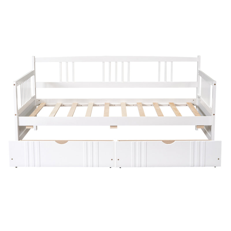 Daybed Wood Bed With Two Drawers, White