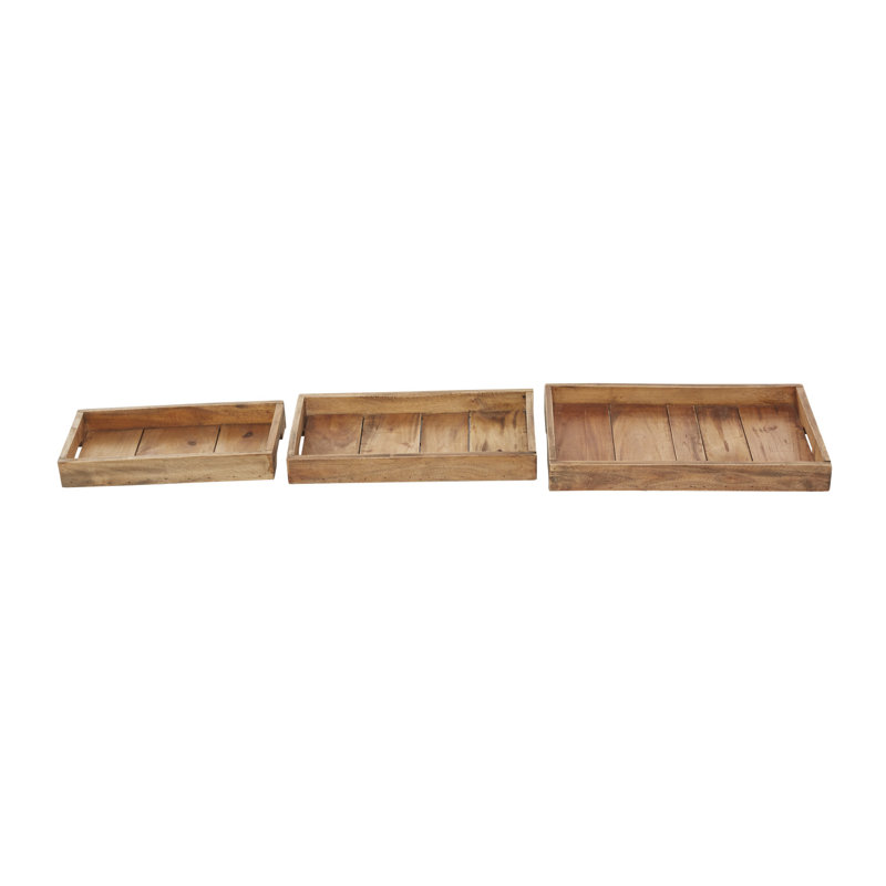 Cottage Charm Mahogany Wood Rectangular Tray Set, 3 Pieces