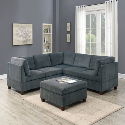 Ensemble de canapé modulaire en chenille gris modulaire 6 pièces